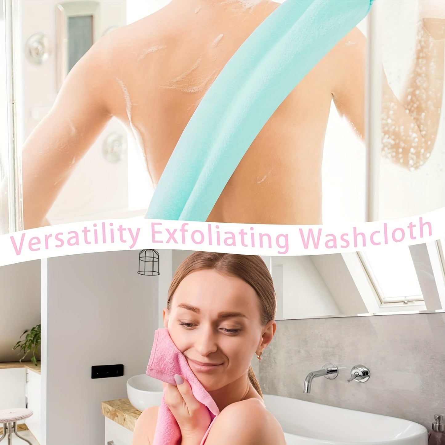 3-piece stretchable nylon exfoliating back washing gloves, double-layer body scrub cloth with handle, used for shower, skin cleaning, and massage, quick drying towels for men and women