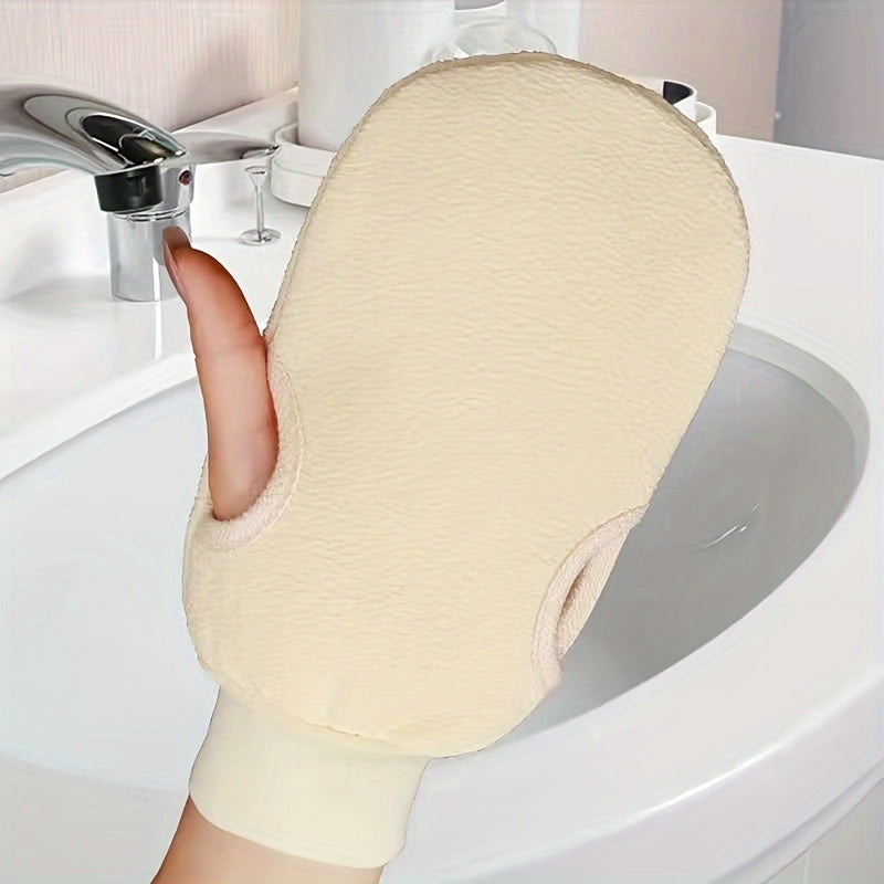 3pcs of Double-Sided Bath Towels - Rough And Fine Texture, with Included Scrubbing Gloves, Random Color, Used for Full Body Cleaning And Hand Care, Bath Towels